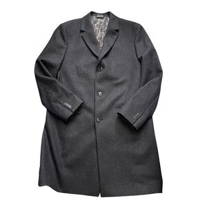 Nautica Men’s Solid Dark Gray Wool Notch Lapel 3 Button Long Overcoat L42